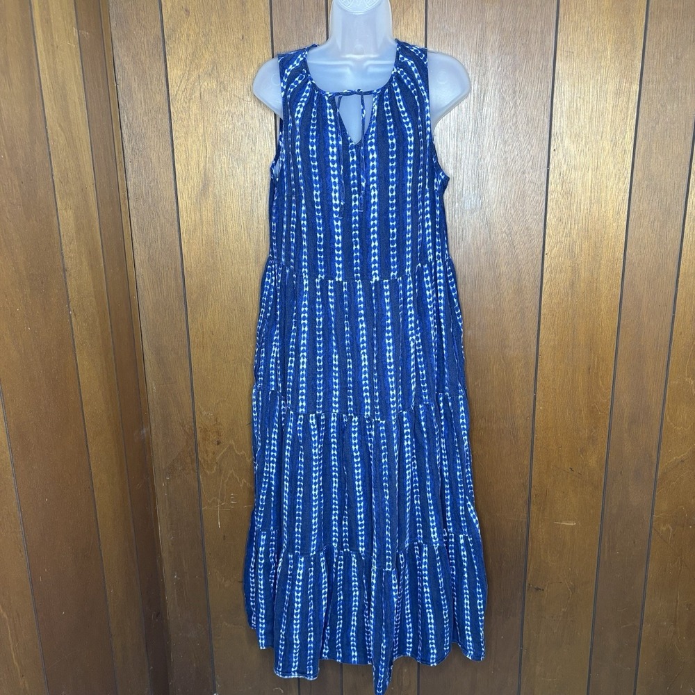 Old Navy Dress Women M Tall Blue Tiered Midi Boho Cottagecore Festival Beachy